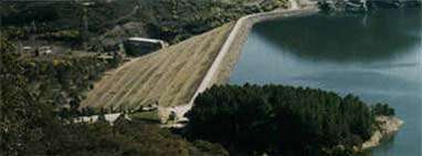 Aerial photograph of the dam wall of Lake Eildon